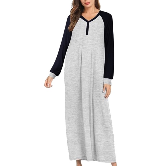 Ekouaer Super Soft Rayon Long Nightgown Sleep Tee Shirt Henley Two Tone NWOT - Picture 8 of 12